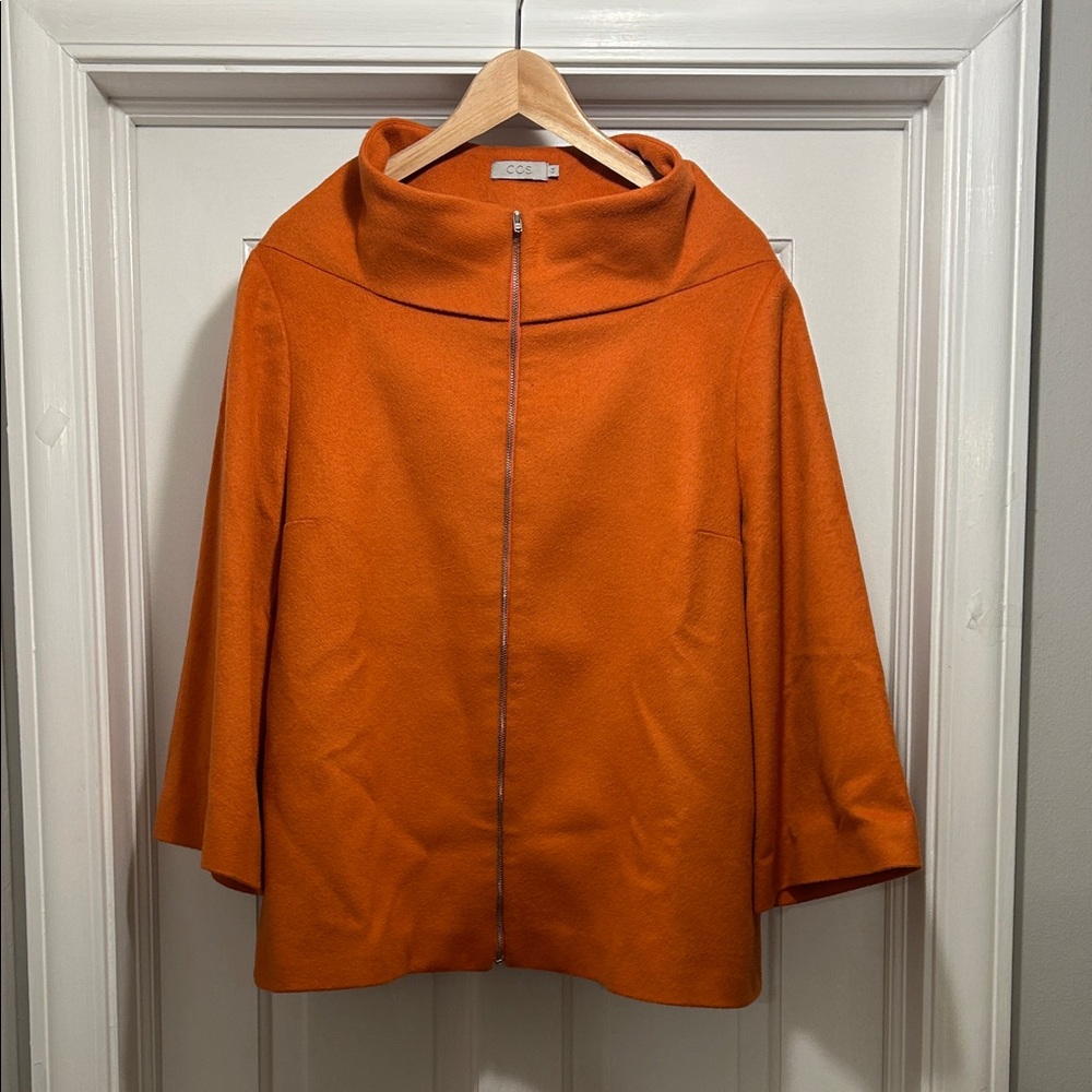COS Vibrant Orange Mock Neck Sweater / jacket / blazer alternative sz 44